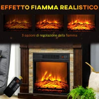 Camino Elettrico da Incasso a Terra con Timer, Fiamma e Temperatura Regolabile, 80x21.6x67.8 cm, Marrone