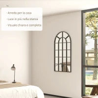 Specchio ad Arco per Casa e Ufficio con Montaggio a Parete, in Vetro e Metallo, 62x2.5x110 cm, Nero