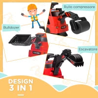 Ruspa Giocattolo con Volante e Benna di Scavo, in PP e Metallo, 100x43x48.5 cm, Rossa e Nera