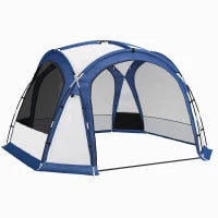 Tenda da Campeggio 4-5 Posti con 4 Porte a Cerniera, Zanzariera e Gancio, 350x350x230cm, Bianca e Blu
