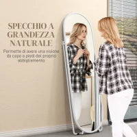 Specchio a Figura Intera da Terra con Supporto Pieghevole, Vetro e Metallo, 40x41x159 cm, Bianco