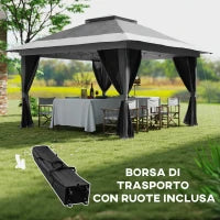 Gazebo Pieghevole 3.6x3.6 m con Pareti, Altezza Regolabile e Protezione UPF50+, Borsa con Ruote, Grigio