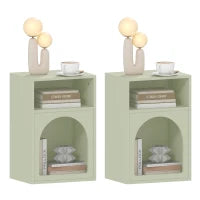 Set di 2 comodini, tavolo da notte con scomparti aperti, design arrotondato, 40 x 30 x 60 cm, verde chiaro
