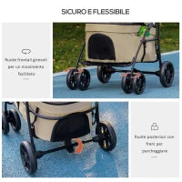 Passeggino per Cani Taglia Piccola con Tettuccio Regolabile e 2 Guinzagli, 81x68x98.5 cm, Nero e Khaki