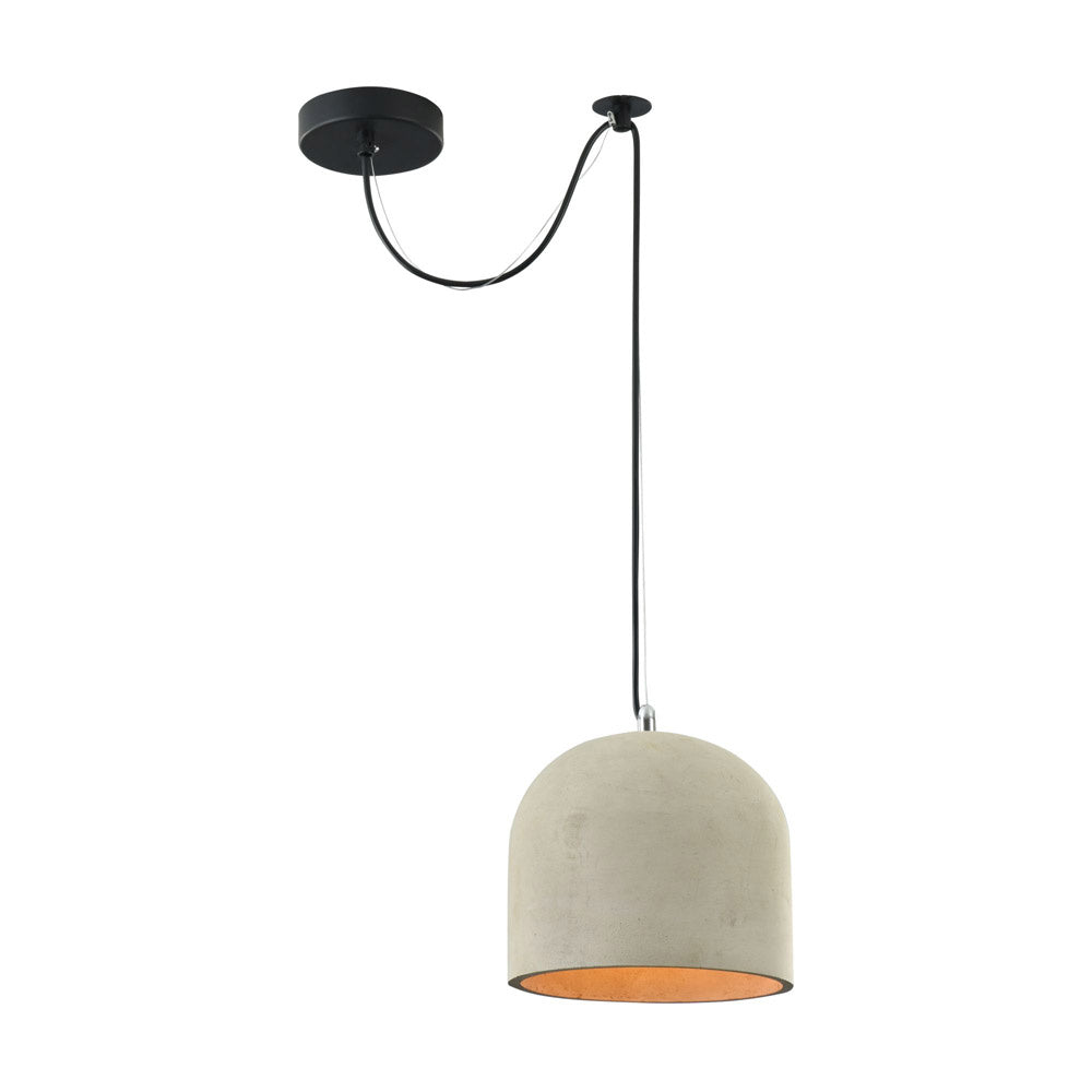 Lampadario Industrial Broni Metallo Nero 1 Luce Diffusore Calcestruzzo Grigio