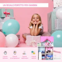 Casa delle Bambole in Legno, Casetta delle Bambole per Bambini a 3 Piani con 13 Accessori, Giocattolo per Bambini 3+ Anni
