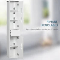 kleankin Mobile Bagno con Ripiano Regolabile, 2 Ripiani Chiusi e un Cassetto in Legno, 30x28x180 cm, Bianco