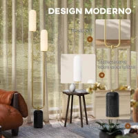 Lampada da Terra a U con 2 Luci, Interruttore a Pedale e Base in Marmo, 26x12x150 cm, Bianco Nero e Oro