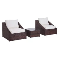 Set Mobili da Balcone in PE Rattan, Tavolo da Giardino con Poltroncine e Cuscini, Marrone