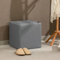 Pouf Contenitore con Coperchio in Ecopelle, 40 x 40 x 40 cm, Grigio