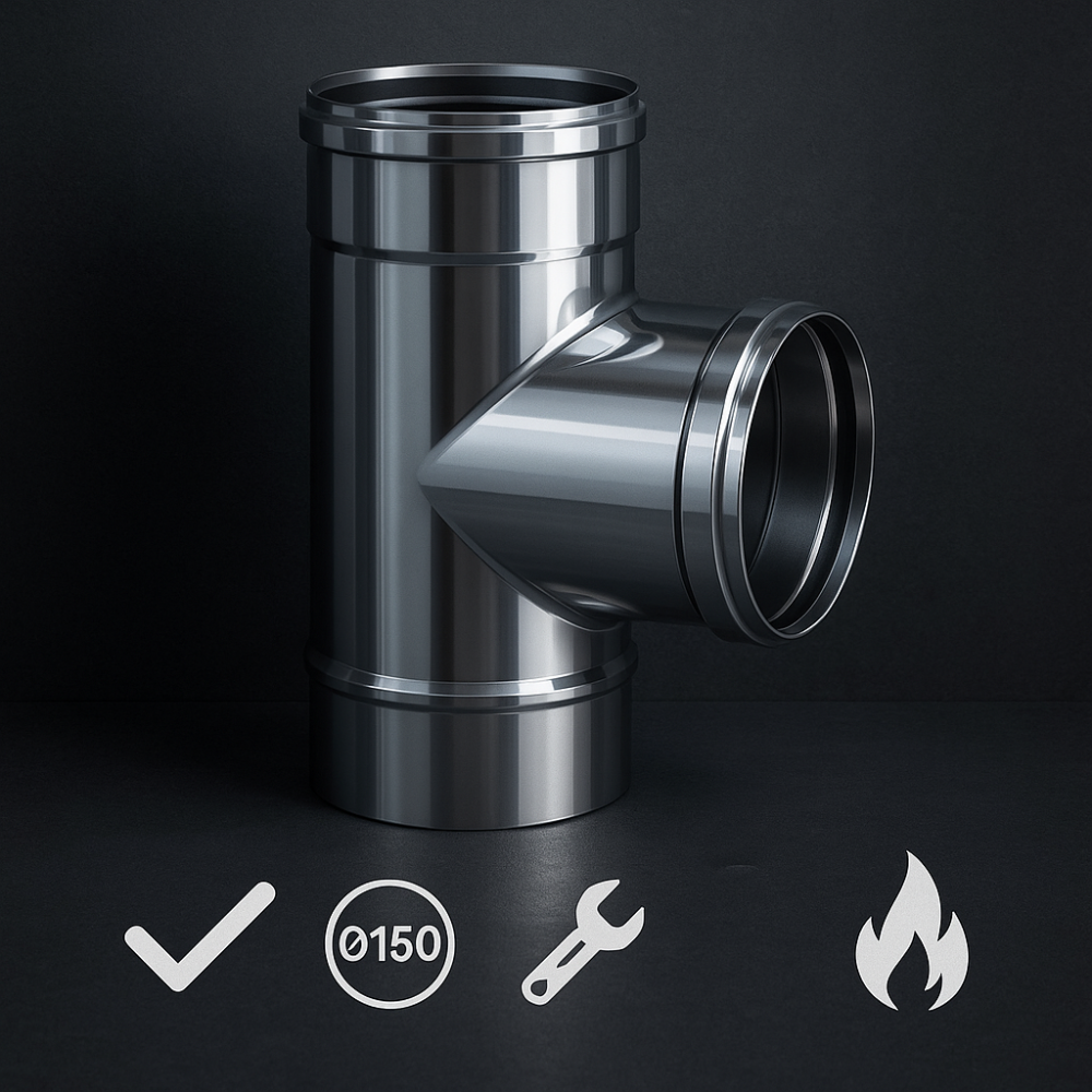 Raccordo t 90° mono parete acciaio inox sp. 0,5 mm collegamento canna fumaria *** misura Ø 150 mm, confezione 1