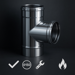 Raccordo t 90° mono parete acciaio inox sp. 0,5 mm collegamento canna fumaria *** misura Ø 150 mm, confezione 1