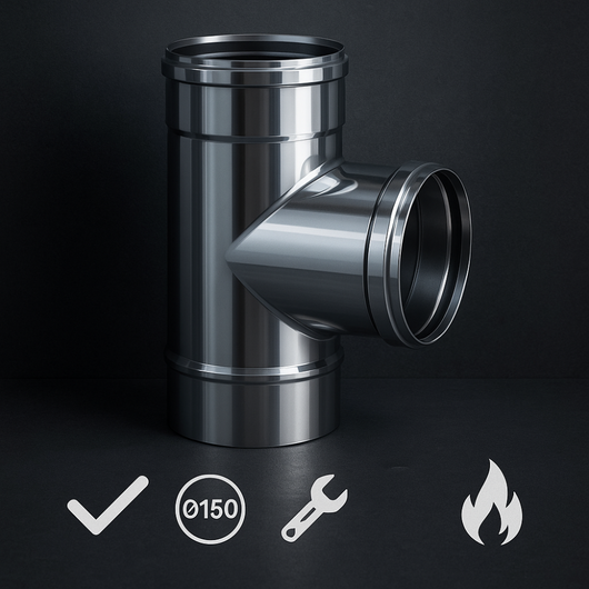 Raccordo t 90° mono parete acciaio inox sp. 0,5 mm collegamento canna fumaria *** misura Ø 150 mm, confezione 1