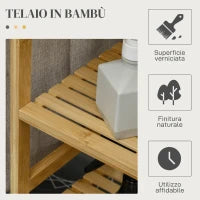 Cestino Portabiancheria in Bambù e Poliestere con Asse da Stiro e Ripiano a 3 Livelli, 113x34x82 cm