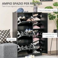 Scarpiera Salvaspazio Regolabile, Mobile Portascarpe con 8 Scomparti Legno 80 x 24 x 120cm Nero