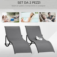 Set 2 Sdraio da Giardino Pieghevoli, Lettino Prendisole in Alluminio e Textilene, 61x165x63 cm