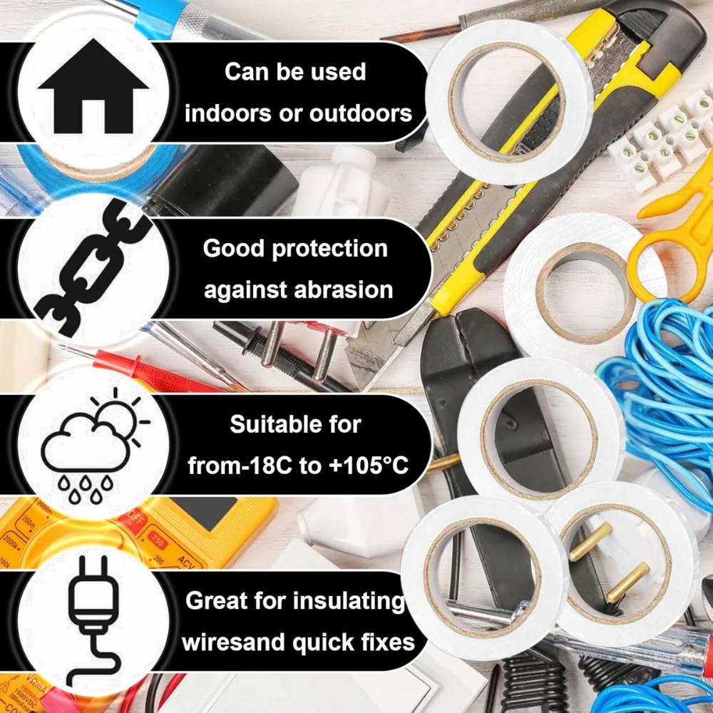 Kit nastro isolante in pvc autoestinguente multicolore per impianti sicuri *** colore bianco, dimensioni 19 mm x 25 m...