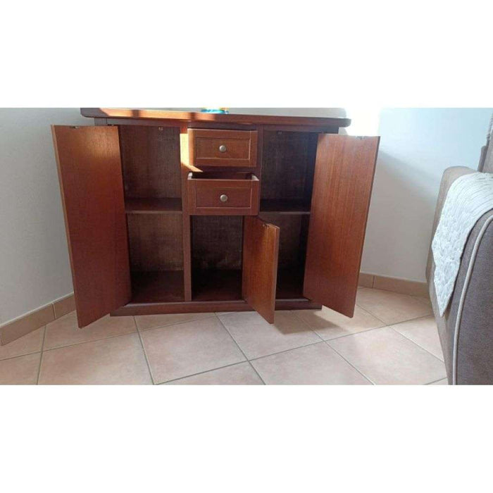 Credenza color noce con tre ante e due cassetti in stile classico in legno e mdf con rifinitura in noce lucido 100x40x88 H