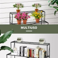 Portapiante in Ferro Battuto, Scaletta Porta Vasi da Esterno a 3 Livelli, Nero