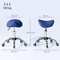 Sgabello a rotelle, sedia da lavoro con altezza regolabile 49-61 cm e sella ergonomica, 52x53x49-61cm, blu