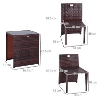 Set 2 Pezzi Mobili da Giardino in Rattan Salvaspazio con 1 Tavolo e 2 Sedie con Cuscini, Marrone e Beige