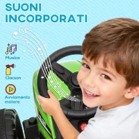 Trattore Elettrico per Bambini 3-6 Anni con Rimorchio Rimovibile, Batteria 12V e Telecomando, Verde