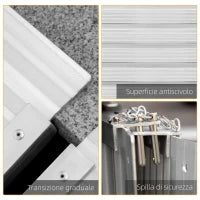 Rampa per Sedia a Rotelle Pieghevole in Alluminio con Bordi Esterni, 61x74x5 cm, Argento