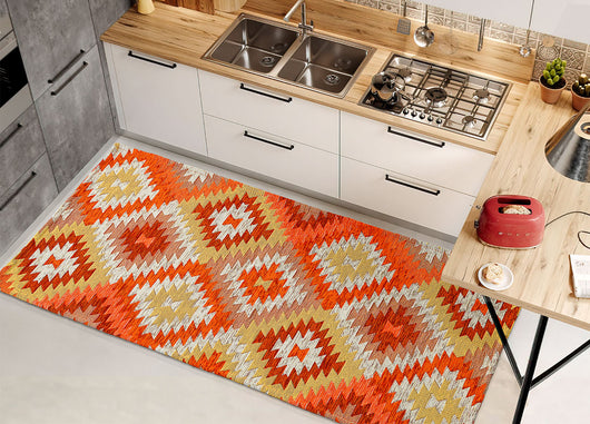 Tappeto Passatoia Cucina Corsia Retro Antiscivolo Disegno Avana Colore Arancio By Suardi - 55x280 - Arancio