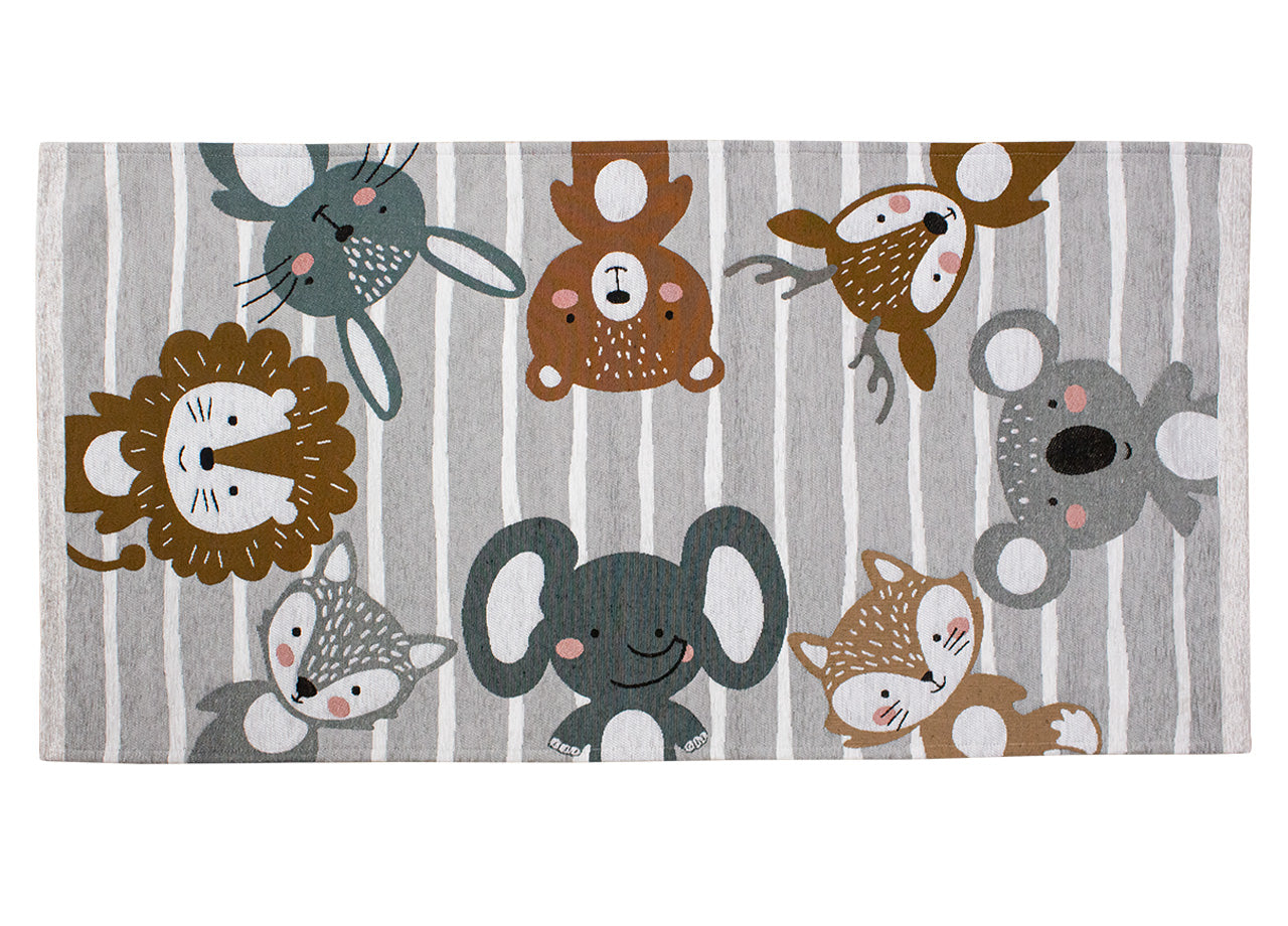 Tappeto Arredo e Gioco Antiscivolo Per Cameretta Bambini Disegno Animalii - 80x150 - Grigio Perla