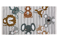 Tappeto Arredo e Gioco Antiscivolo Per Cameretta Bambini Disegno Animalii - 80x150 - Grigio Perla