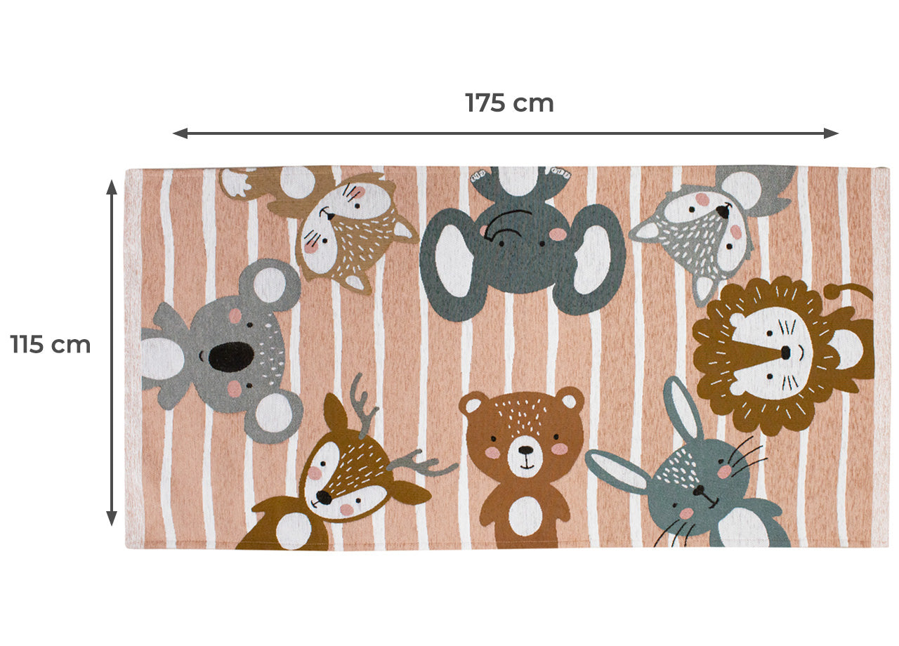 Tappeto Arredo e Gioco Antiscivolo Per Cameretta Bambini Disegno Animalii - 115x175 - Rosa Antico
