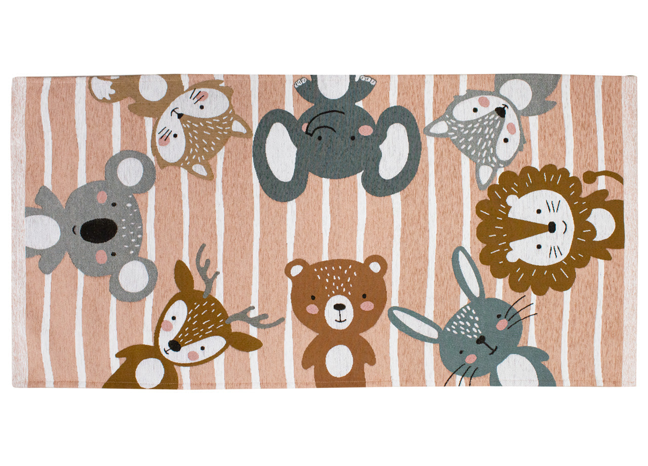 Tappeto Arredo e Gioco Antiscivolo Per Cameretta Bambini Disegno Animalii - 80x150 - Rosa Antico
