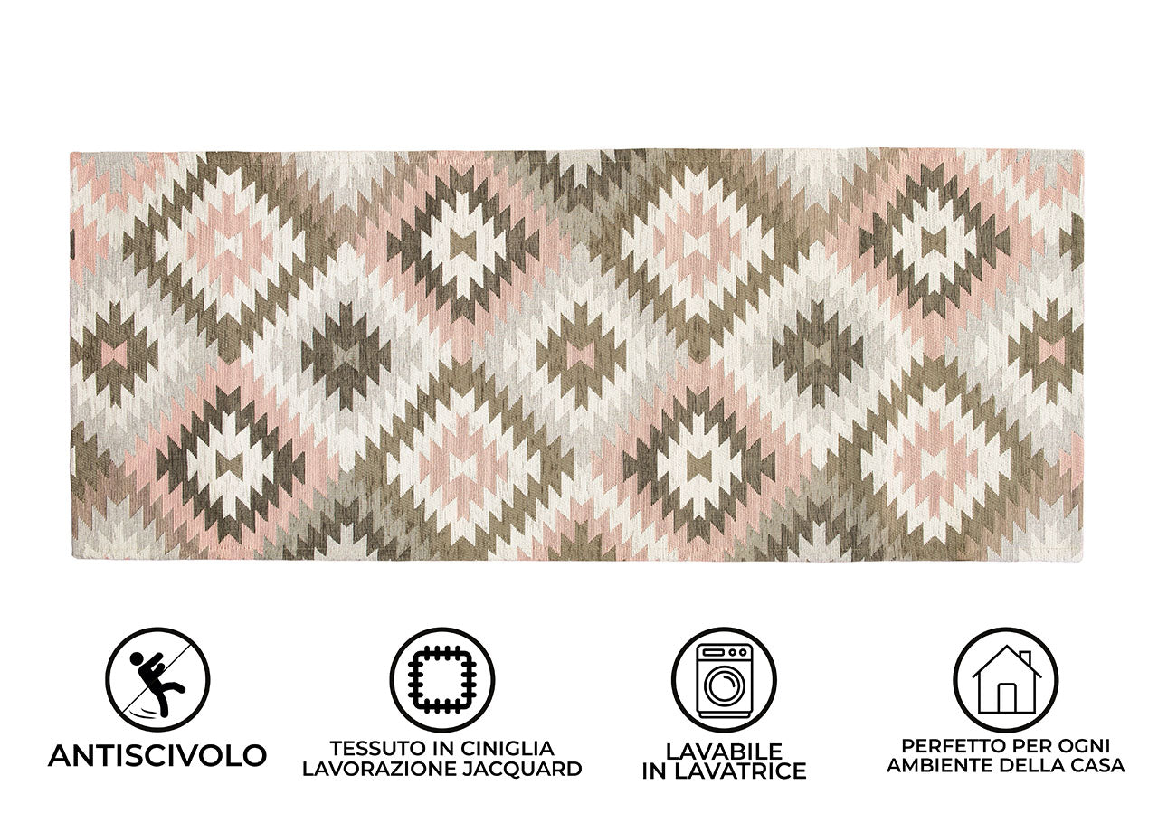 Tappeto Passatoia Cucina Corsia Retro Antiscivolo Disegno Avana Colore Rosa By Suardi - 55x280 - Rosa