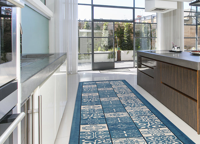 Tappeto Passatoia Runner Cucina Antiscivolo Lavabile Disegno Maiolica Suardi - 55x140 - Blu