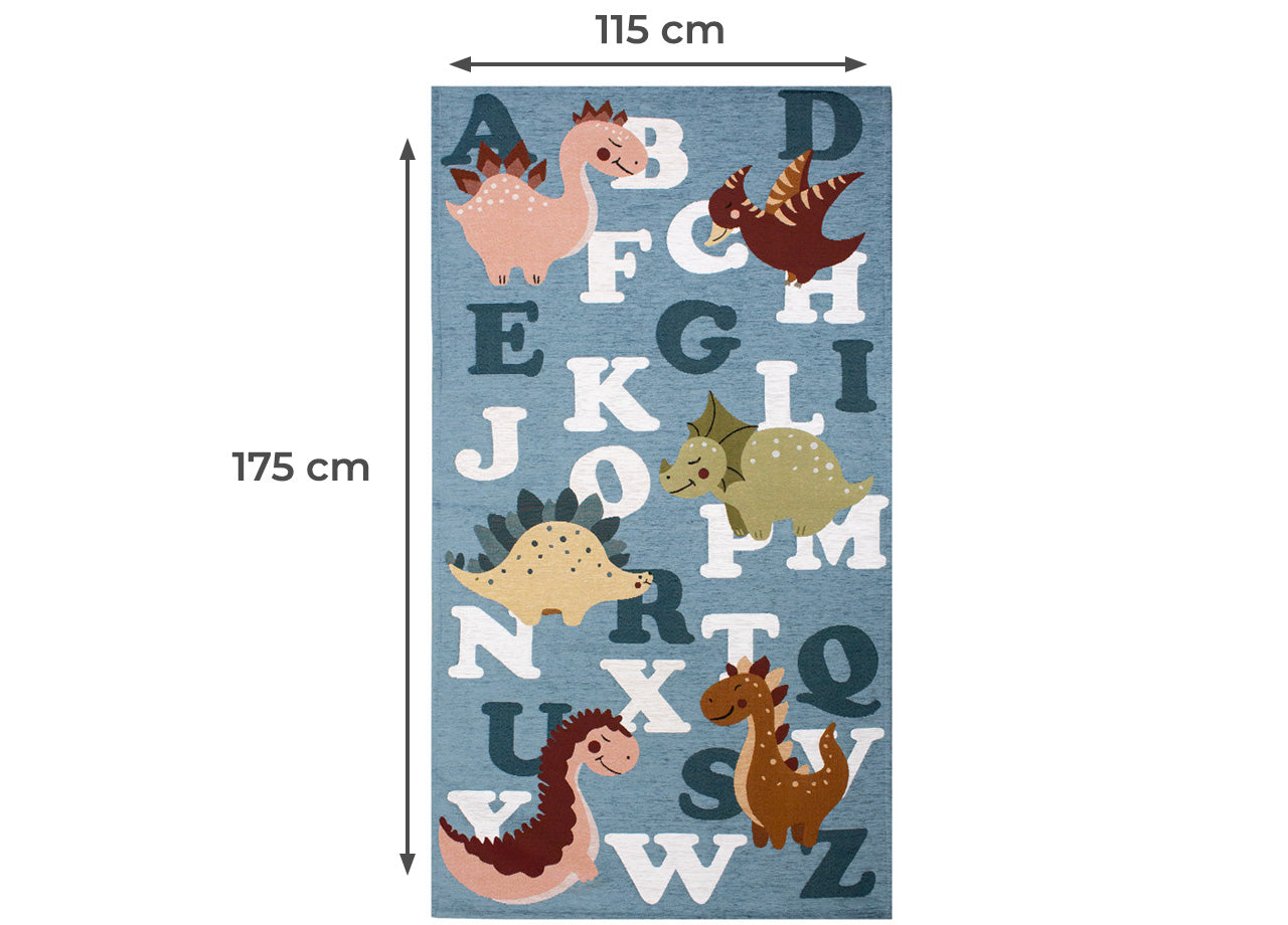 Tappeto Arredo e Gioco Antiscivolo Per Cameretta Bambini Disegno Dinosauri - 115x175 - Azzurro Topazio