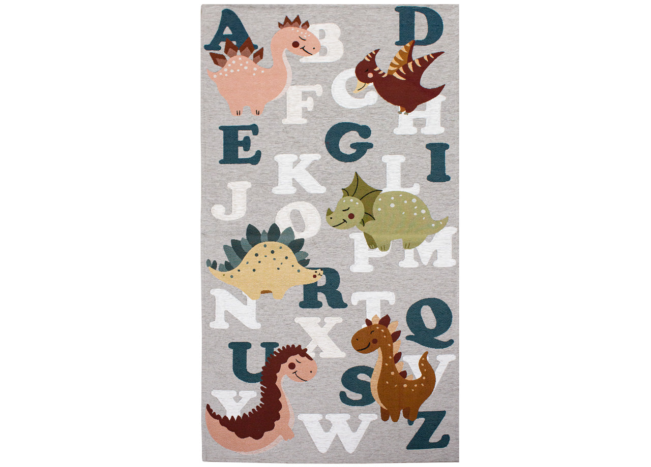 Tappeto Arredo e Gioco Antiscivolo Per Cameretta Bambini Disegno Dinosauri - 115x175 - Grigio Perla