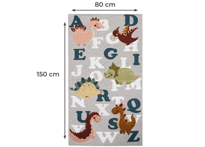 Tappeto Arredo e Gioco Antiscivolo Per Cameretta Bambini Disegno Dinosauri - 80x150 - Grigio Perla