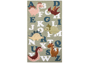 Tappeto Arredo e Gioco Antiscivolo Per Cameretta Bambini Disegno Dinosauri - 80x150 - Verde Cenere