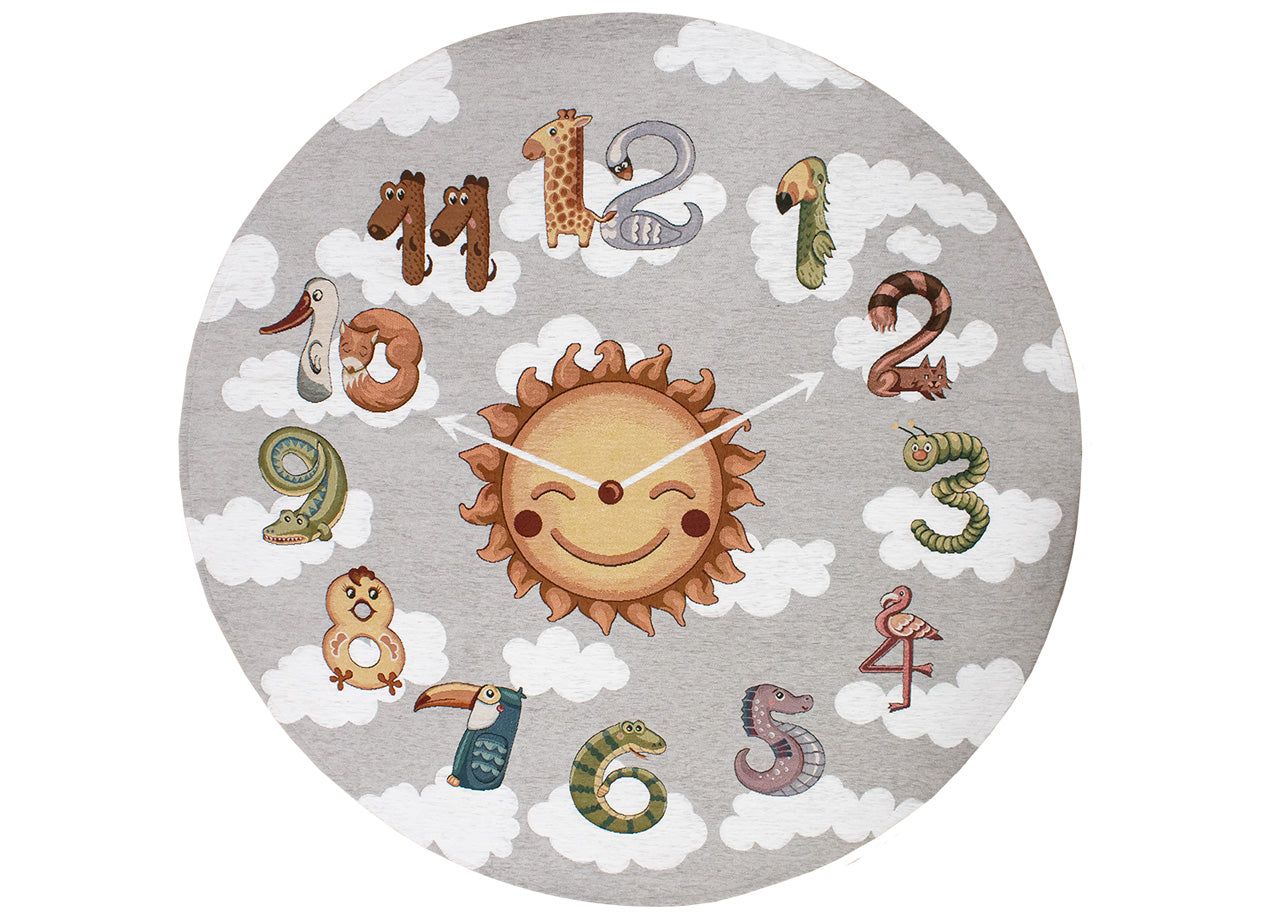 Tappeto Arredo e Gioco Antiscivolo Per Cameretta Bambini Disegno Orologio - Rotondo 140 - Grigio Perla