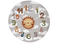 Tappeto Arredo e Gioco Antiscivolo Per Cameretta Bambini Disegno Orologio - Rotondo 100 - Grigio Perla