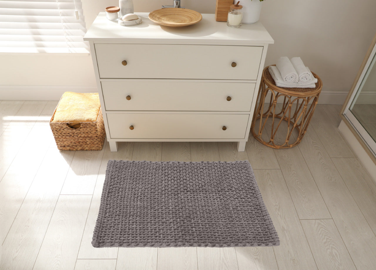 Tappeto Bagno Doccia Antiscivolo In Microfibra Super Assorbente Osaka - Parure 3 Pezzi - Stone