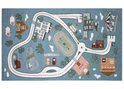 Tappeto Arredo e Gioco Antiscivolo Per Cameretta Bambini Disegno Pista - 115x175 - Azzurro Topazio