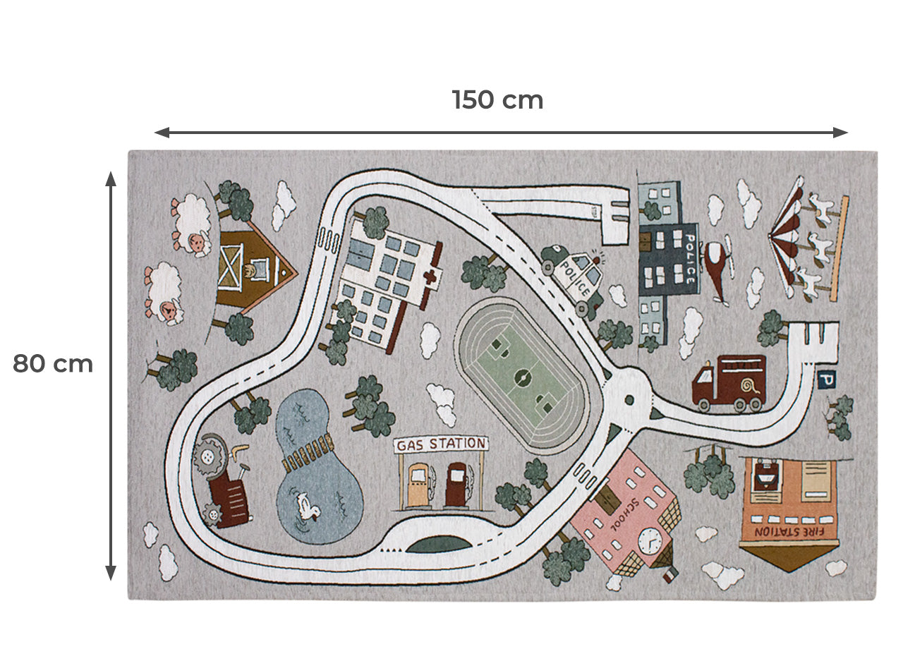 Tappeto Arredo e Gioco Antiscivolo Per Cameretta Bambini Disegno Pista - 80x150 - Grigio Perla