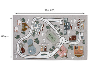 Tappeto Arredo e Gioco Antiscivolo Per Cameretta Bambini Disegno Pista - 80x150 - Grigio Perla