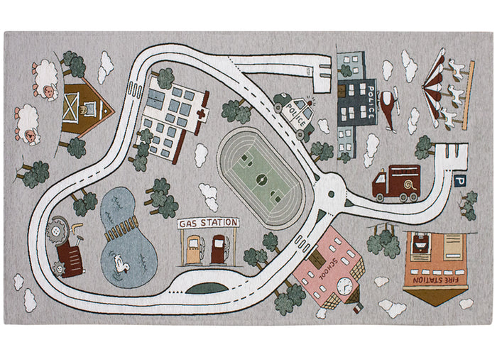 Tappeto Arredo e Gioco Antiscivolo Per Cameretta Bambini Disegno Pista - 80x150 - Grigio Perla