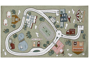 Tappeto Arredo e Gioco Antiscivolo Per Cameretta Bambini Disegno Pista - 80x150 - Verde Cenere