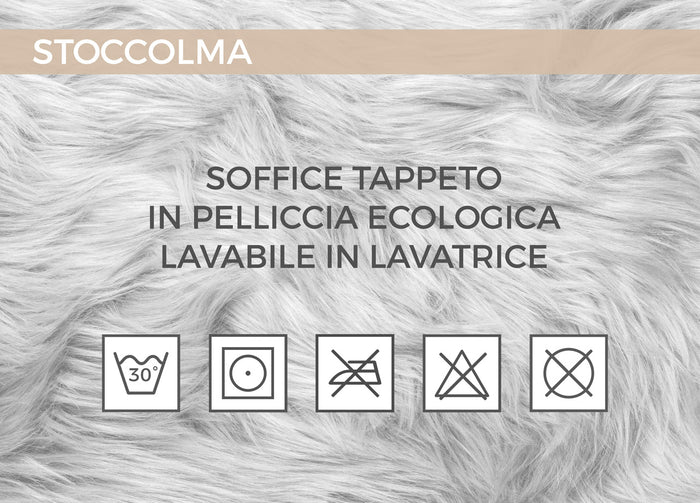 Tappeto Peloso In Pelliccia Ecologica Sagomato Modello Stoccolma Varie Misure - 60x90cm - Perla