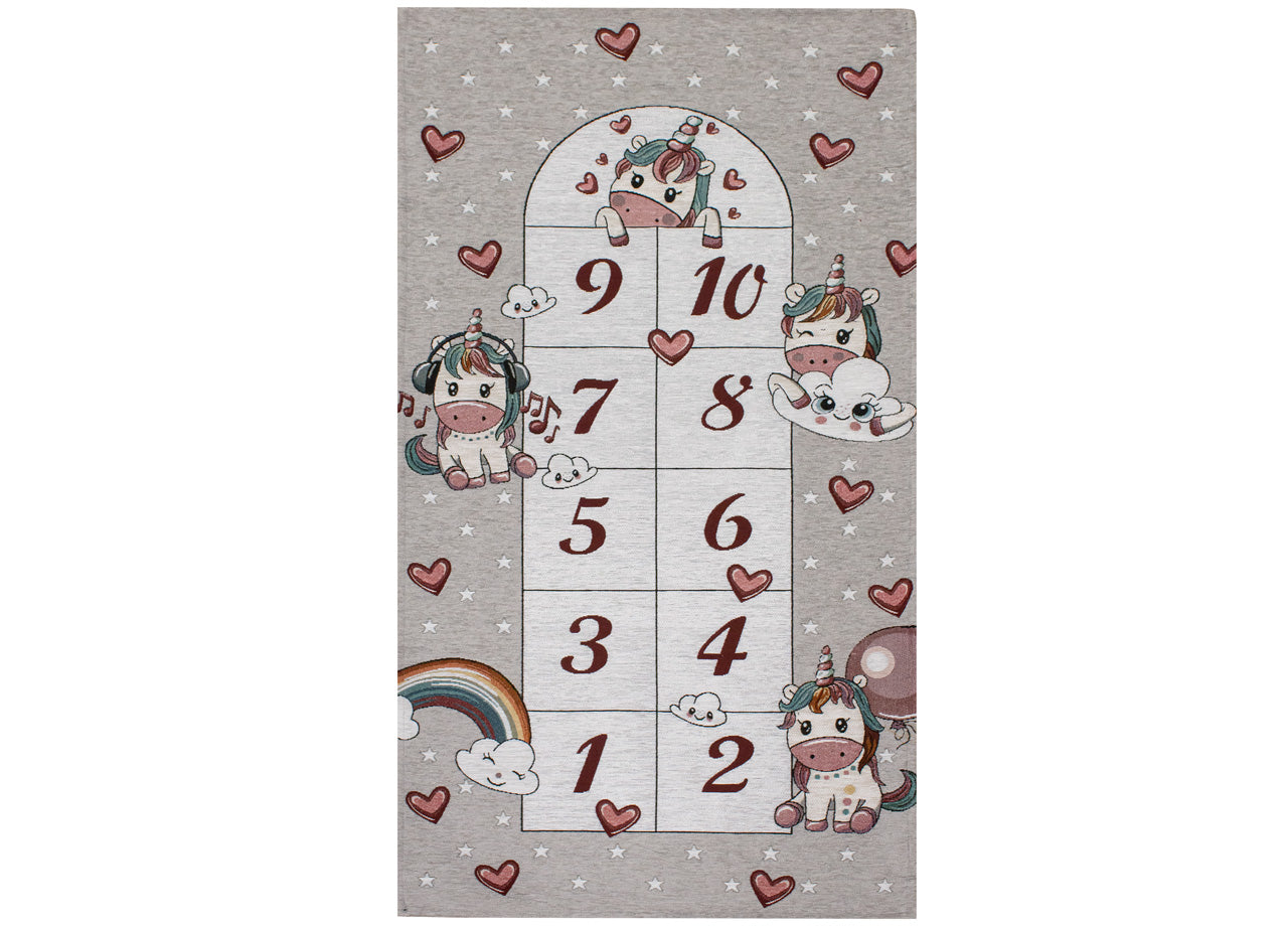 Tappeto Arredo e Gioco Antiscivolo Per Cameretta Bambini Disegno Unicorni - 115x175 - Grigio Perla