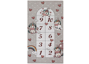 Tappeto Arredo e Gioco Antiscivolo Per Cameretta Bambini Disegno Unicorni - 80x150 - Grigio Perla