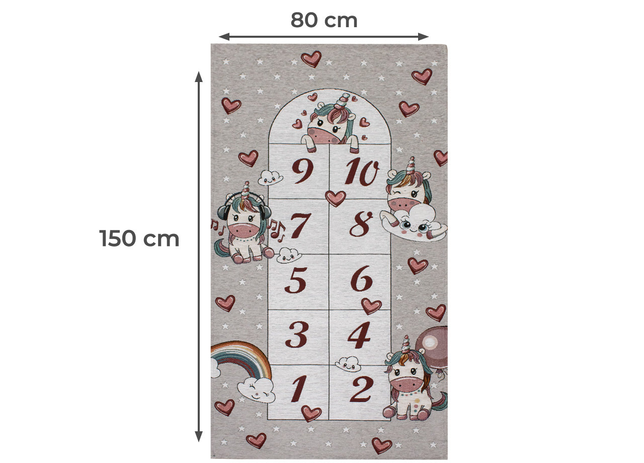 Tappeto Arredo e Gioco Antiscivolo Per Cameretta Bambini Disegno Unicorni - 80x150 - Grigio Perla